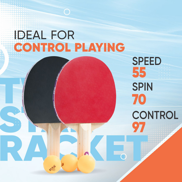 STAG ICONIC 2 Star Table Tennis Playset, 2 Racquets & 3 Balls - Orange ( 9 Years till Grown Ups)