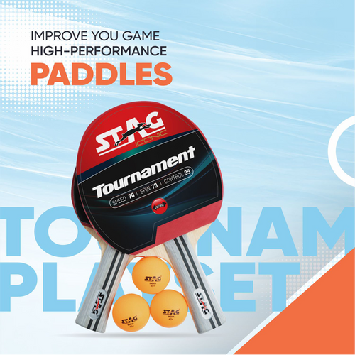 STAG ICONIC Tournament Professional Table Tennis Playset, 2 Racquets & 3 Balls - Orange (9 Years till Grown Ups)