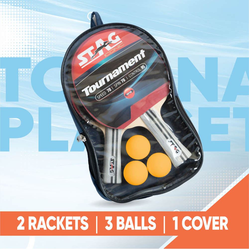 STAG ICONIC Tournament Professional Table Tennis Playset, 2 Racquets & 3 Balls - Orange (9 Years till Grown Ups)