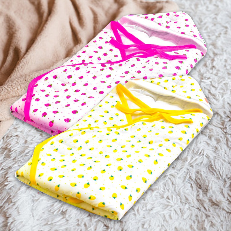 New Born Baby Hooded Wrapper Blanket (Pack of 2)| Pink and Yellow