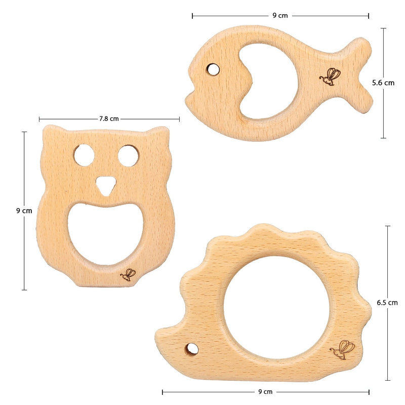 Owl, Hedgehog & Nemo Fish Wooden Teether