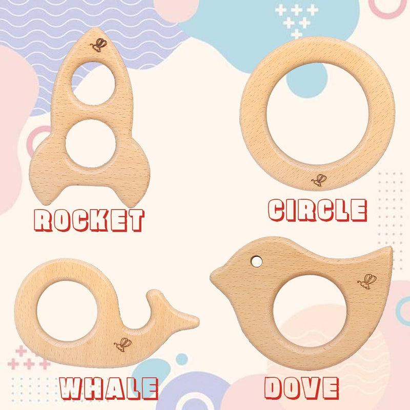 Wooden Teether (6-12 Months) | Dove, Whale, Rocket & Circular