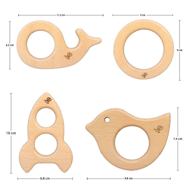 Wooden Teether (6-12 Months) | Dove, Whale, Rocket & Circular