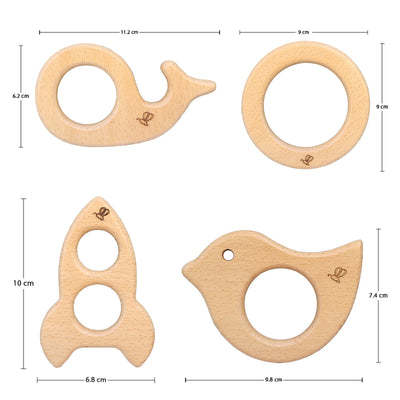 Dove, Whale, Rocket & Circular Wooden Teether