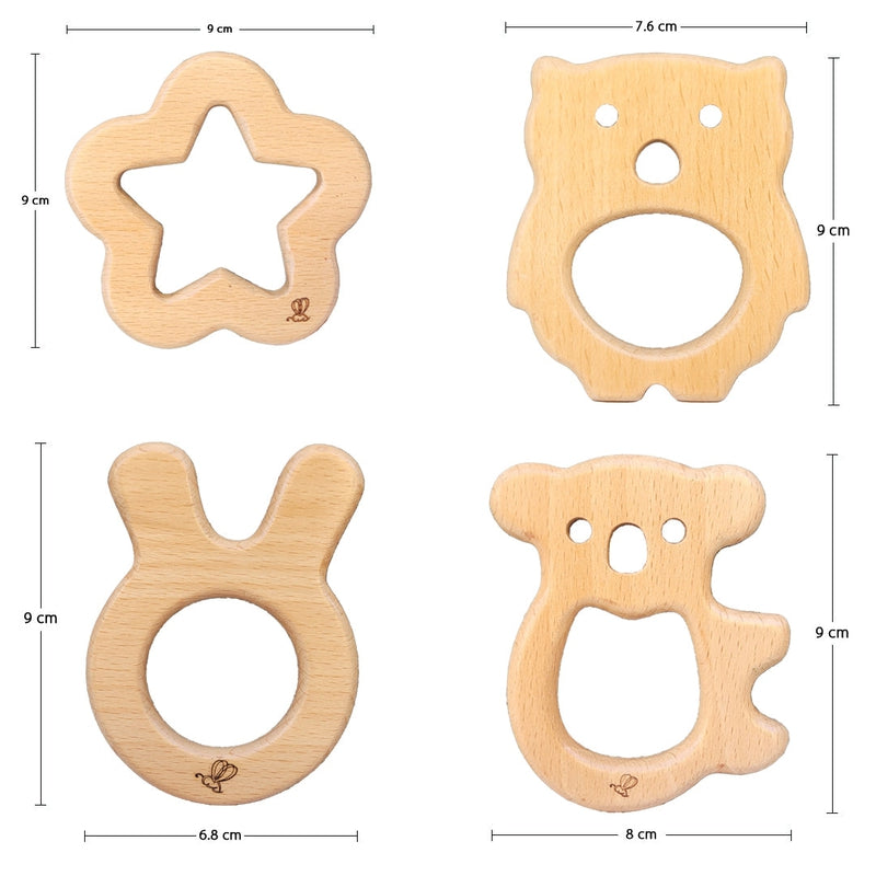 Set of 4 Different Shapes Wooden Teether (6-12 Months)