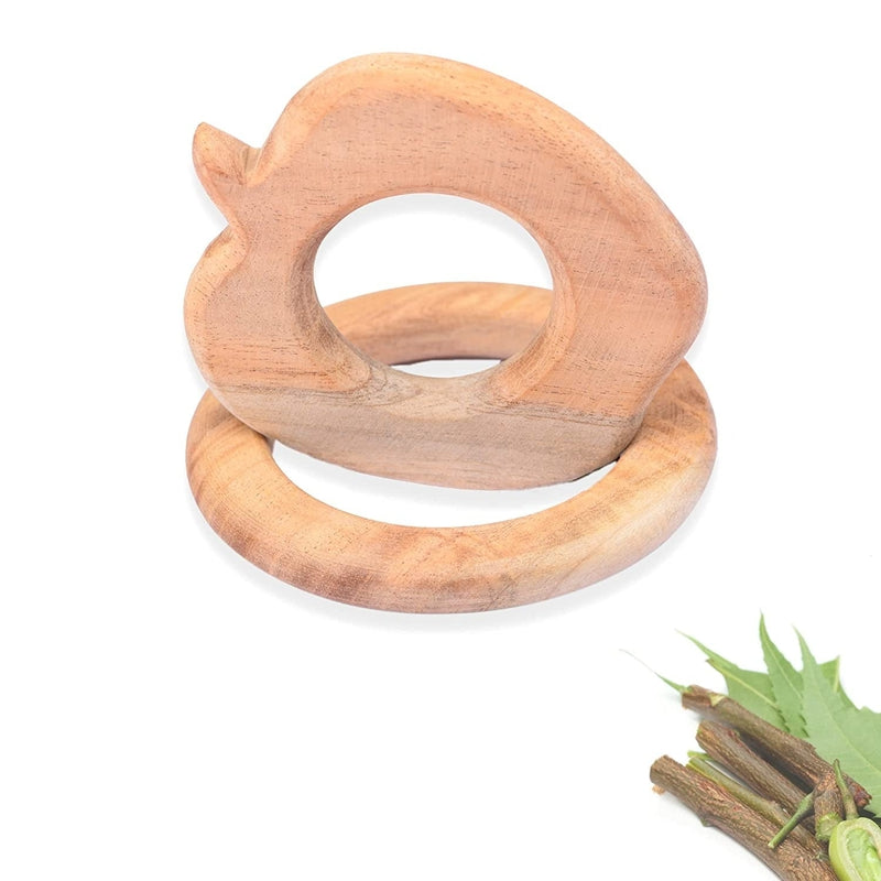 Neem Wooden Teether for Toddlers 2 Pcs (Apple and Circle)