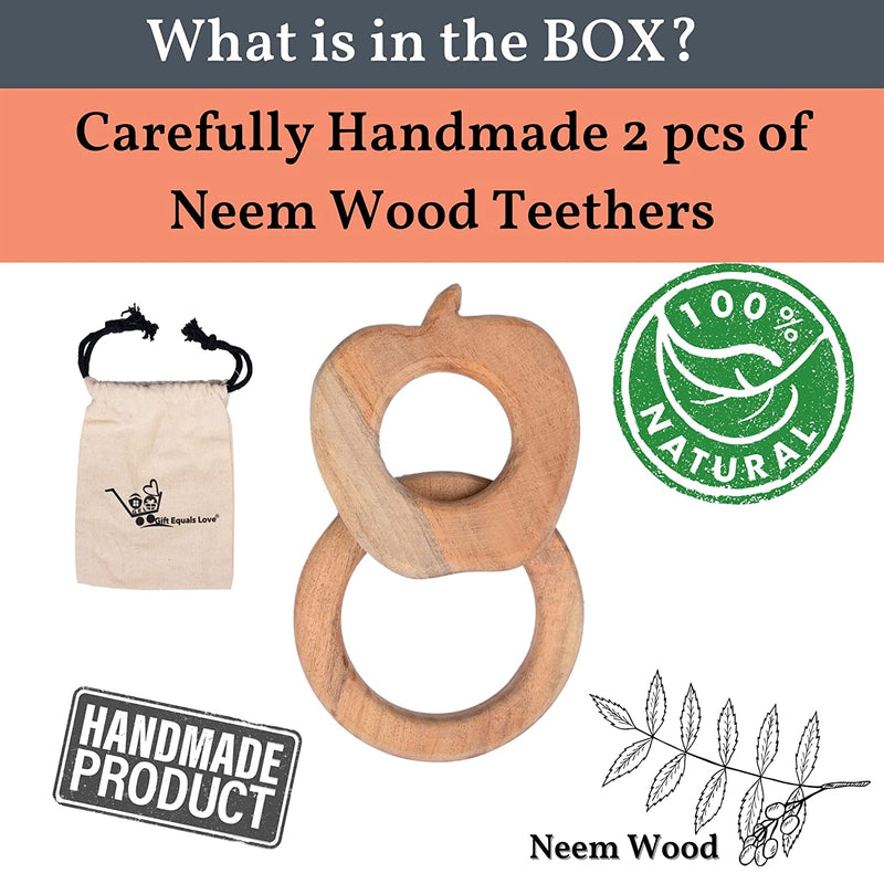 Neem Wooden Teether for Toddlers 2 Pcs (Apple and Circle)