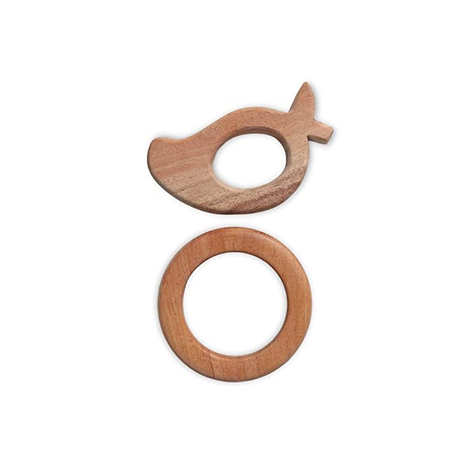 Neem Wooden Tethers Shaped Like Ring and Mango, Brown for Babies Handmade and Safe (Circle)