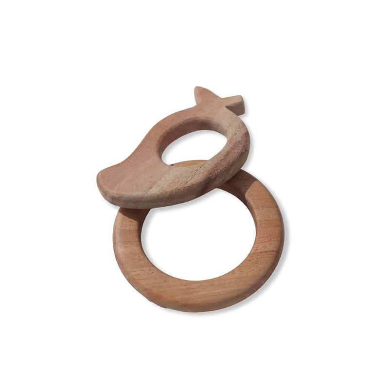 Neem Wooden Tethers Shaped Like Ring and Mango, Brown for Babies Handmade and Safe (Circle)