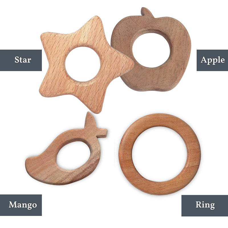 Wooden Handcrafted Baby 4 Ring Rattle Toy for Kids Vegetable Colored safe