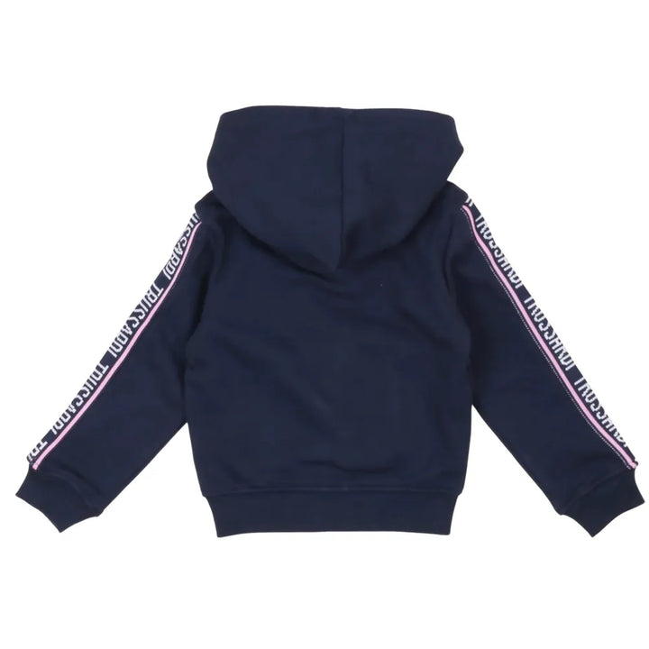 Trussardi Junior Navy Blue Zipper Hoodie with Logo Tape (Boy)