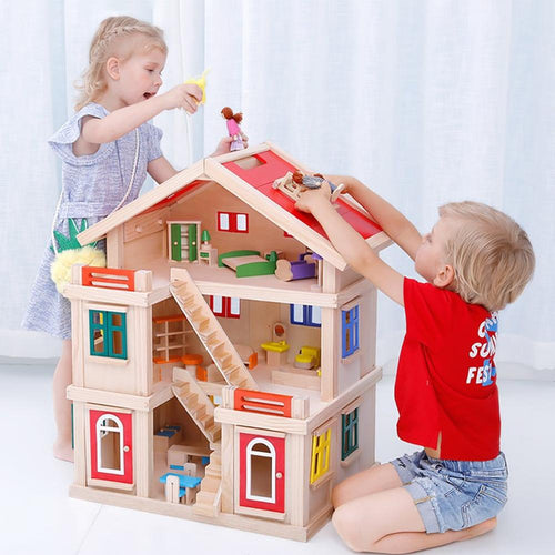 Playwell Wooden 3-Level Doll House Big Playset (3-8 Years)