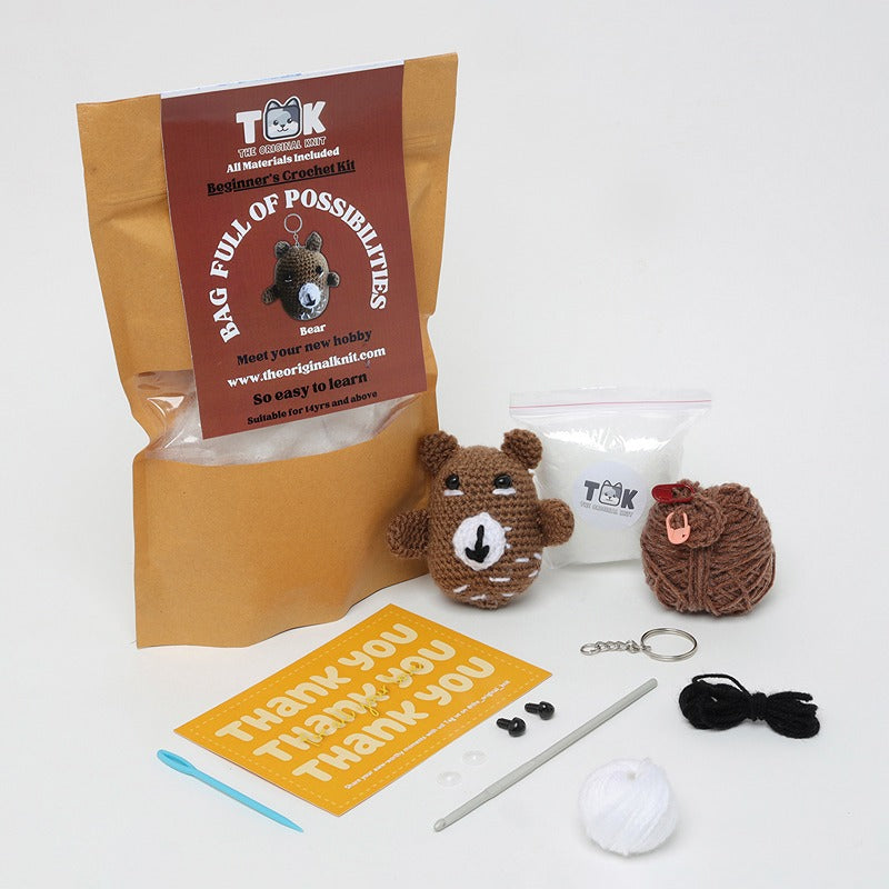 Beginner's Crochet Kit (Keychain Making Kit) - Round Bear