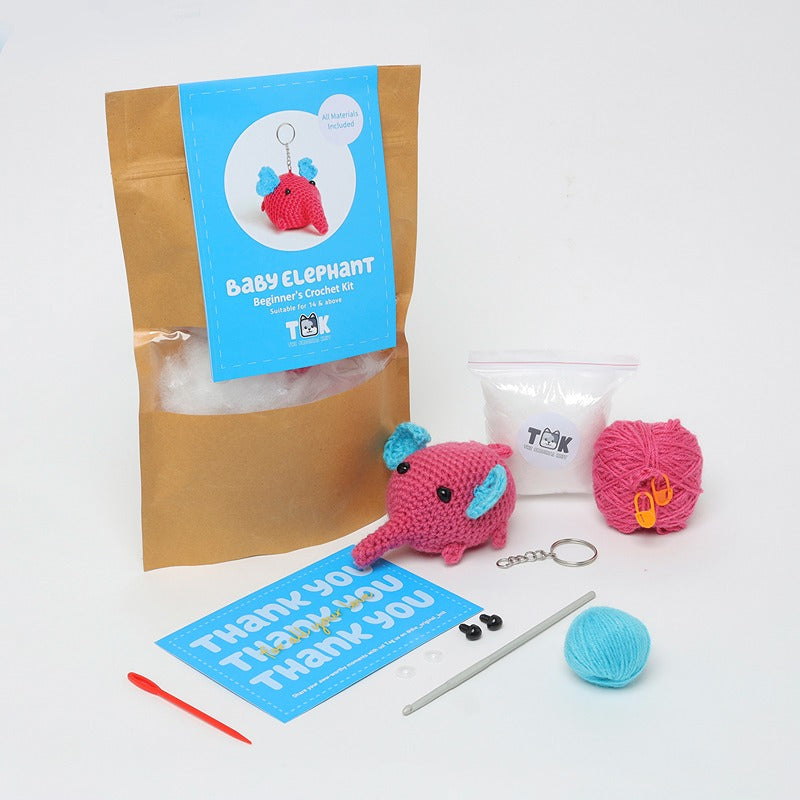 Beginner's Crochet Kit (Keychain Making Kit) - Baby Elephant