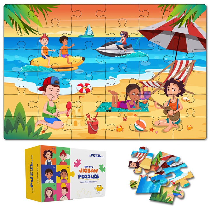 Vacations Set of 2 Jigsaw Puzzles - Beach + Countryside