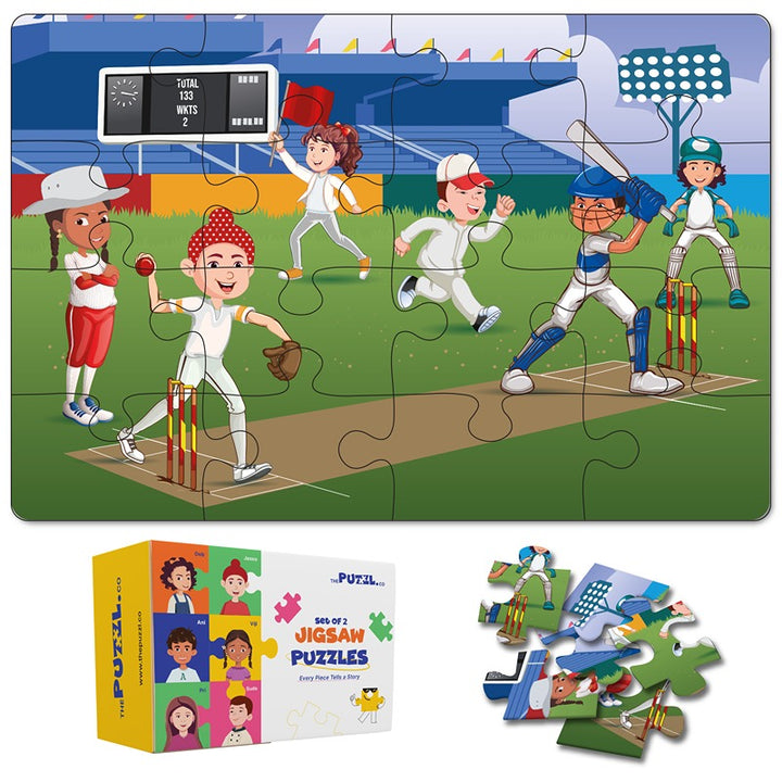 Sports Set of 2 Jigsaw Puzzles - Cricket + Hockey