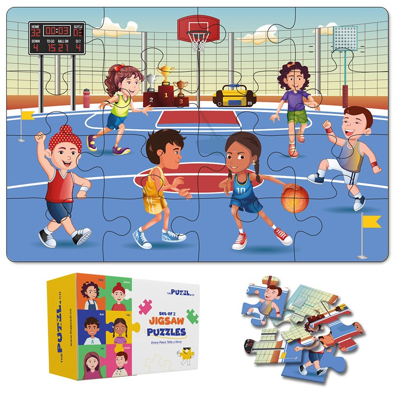 Sports Set of 2 Jigsaw Puzzles - Basketball + Football