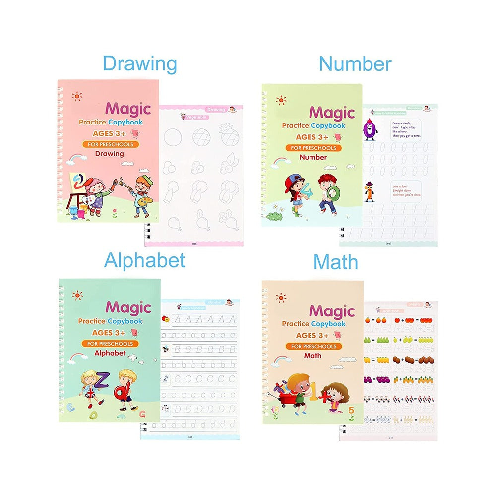 Magic Practice Copybook for Kids, Calligraphy Pens (Four Copybook and Magic Pens) (Print may vary)