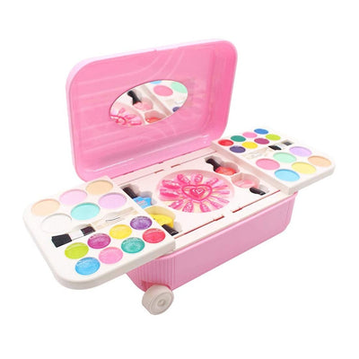 2 in 1 Cosmetic Makeup Palette and Nail Art Kit for Kids with Portable Trolly Bag