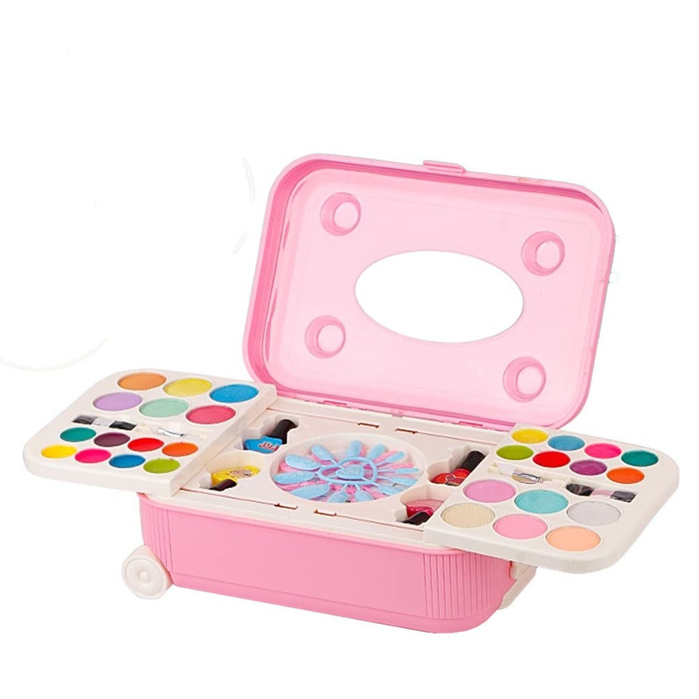 2 in 1 Cosmetic Makeup Palette and Nail Art Kit for Kids with Portable Trolly Bag