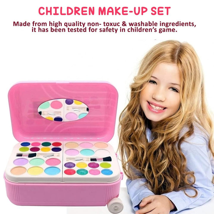 2 in 1 Cosmetic Makeup Palette and Nail Art Kit for Kids with Portable Trolly Bag