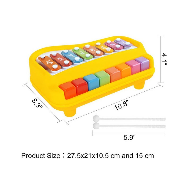 2 in 1 Piano Xylophone Musical Instrument with 8 Key Scales (Assorted colour and Print)