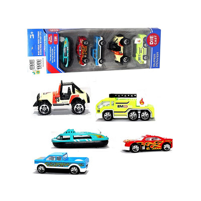 Die Cast Friction City Cars | Pack of 5 Mini Cars| 1:64 Scale Model | Assorted colour and Print