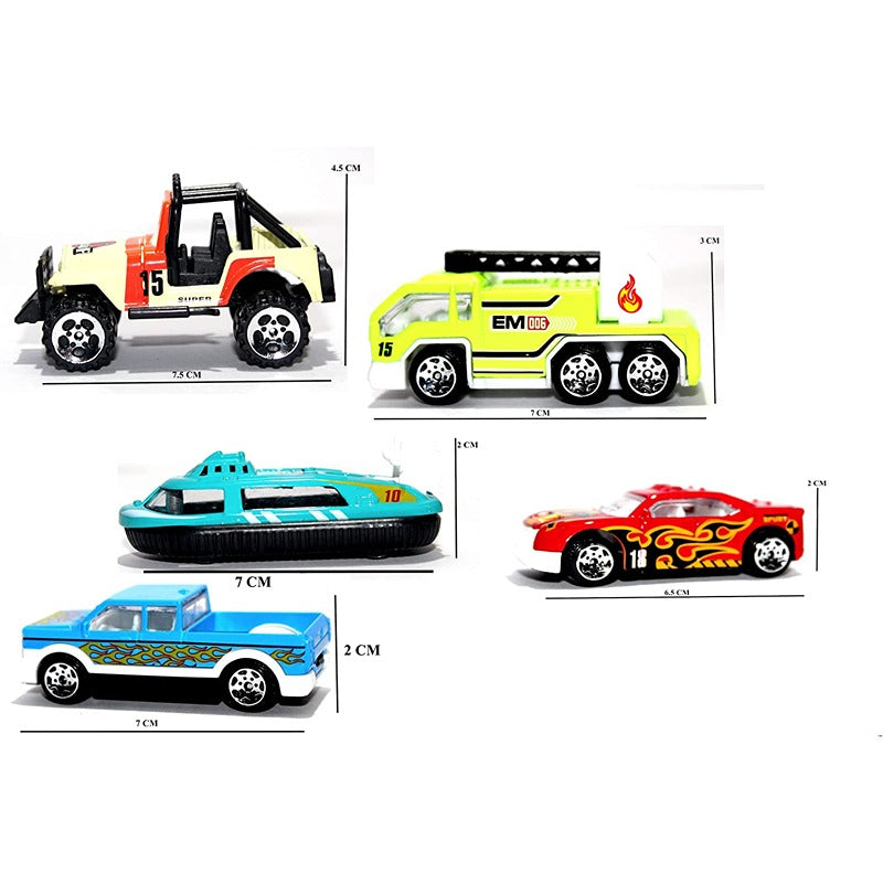 Die Cast Friction City Cars | Pack of 5 Mini Cars| 1:64 Scale Model | Assorted colour and Print