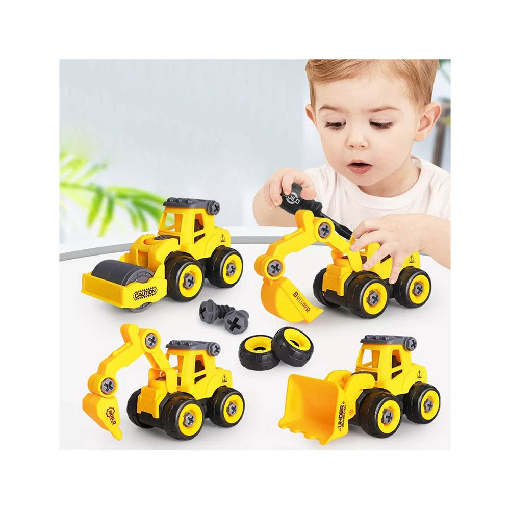 Construction Vehicles Set of 4 - DIY Construction Trucks with 1 Screwdriver Tool