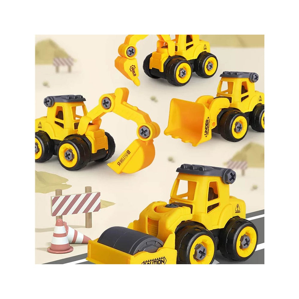 Construction Vehicles Set of 4 - DIY Construction Trucks with 1 Screwdriver Tool