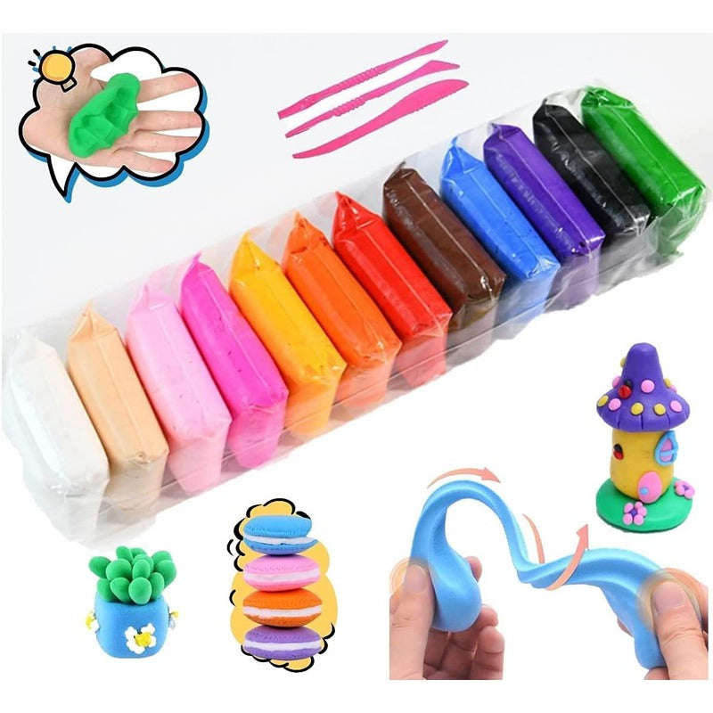 12 Different Color Fluffy Foam Clay with Tools, Pack of 12
