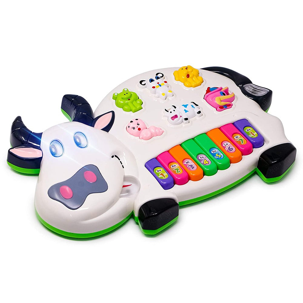 Plastic Cow Musical Piano with 3 Modes Animal Sounds, Flashing Lights & Wonderful Music