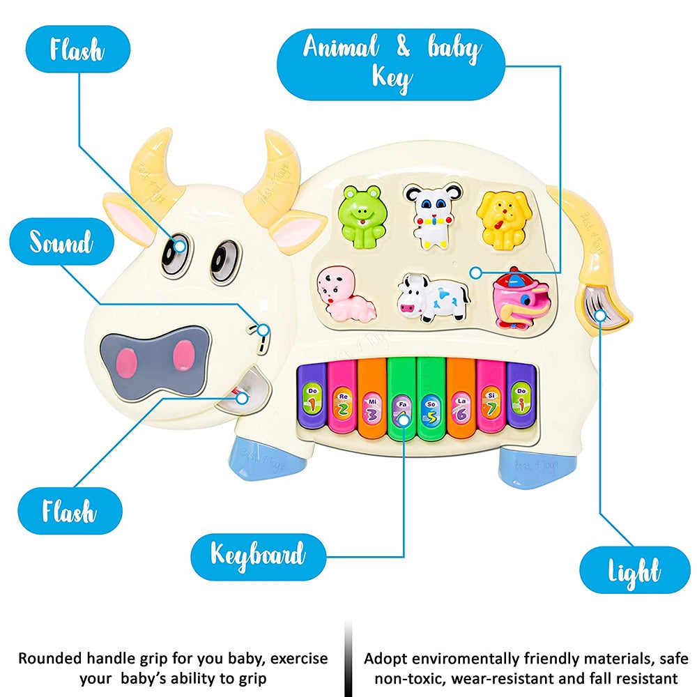 Plastic Cow Musical Piano with 3 Modes Animal Sounds, Flashing Lights & Wonderful Music