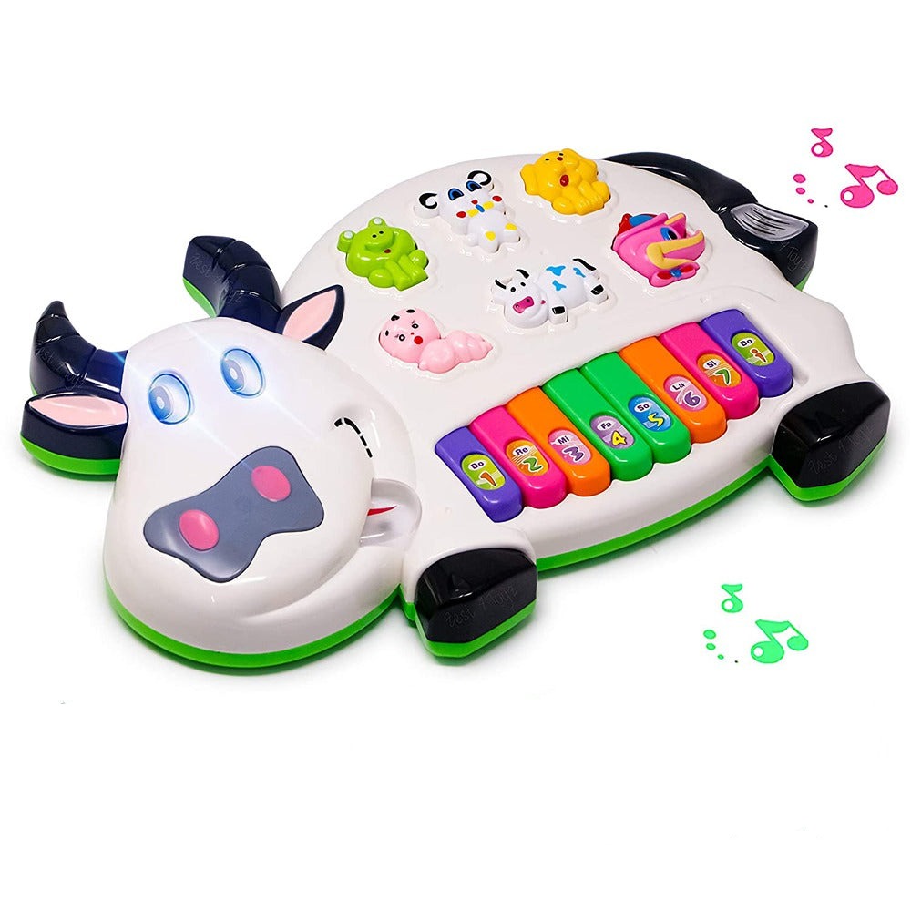 Plastic Cow Musical Piano with 3 Modes Animal Sounds, Flashing Lights & Wonderful Music