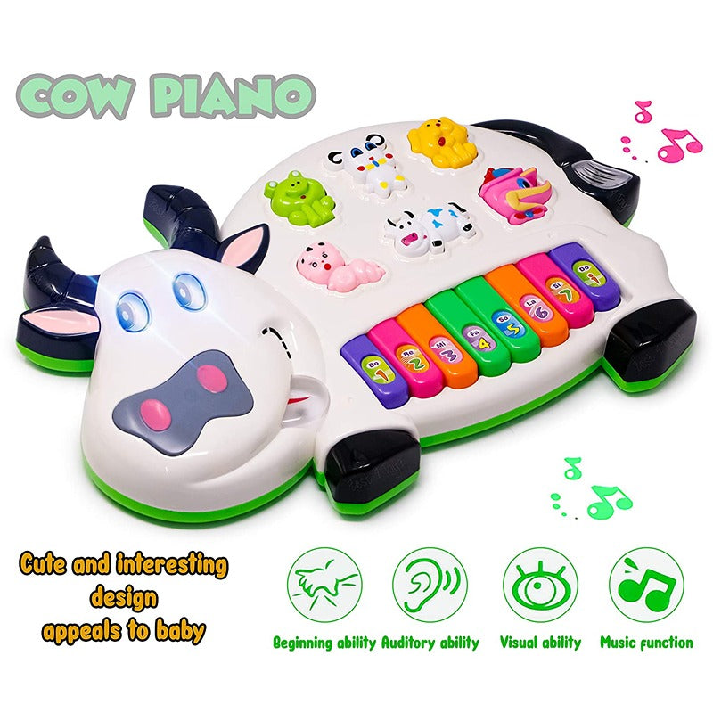 Cow Musical Piano with 3 Modes Animal Sounds, Flashing Lights & Wonderful Music - Multi