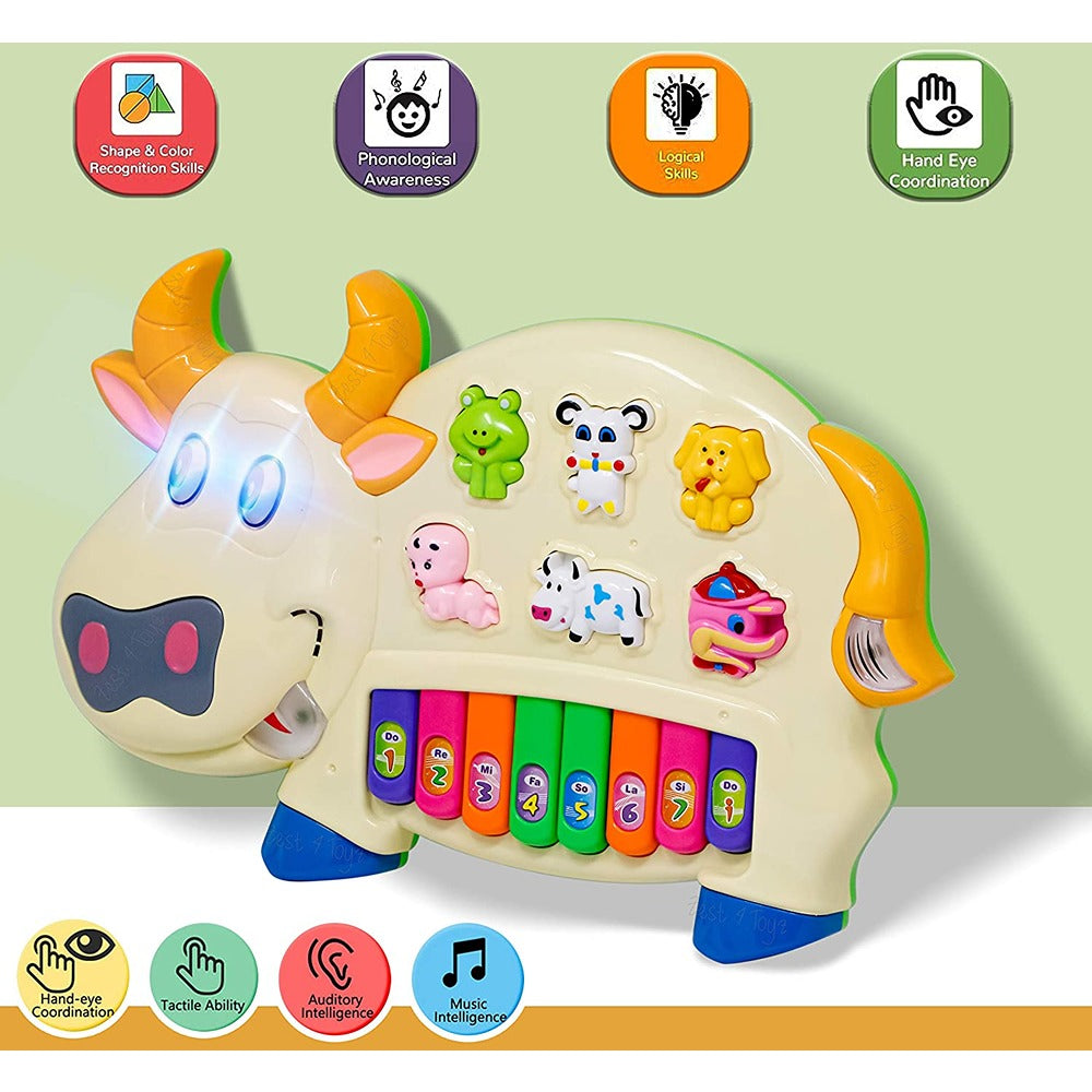 Plastic Cow Musical Piano with 3 Modes Animal Sounds, Flashing Lights & Wonderful Music