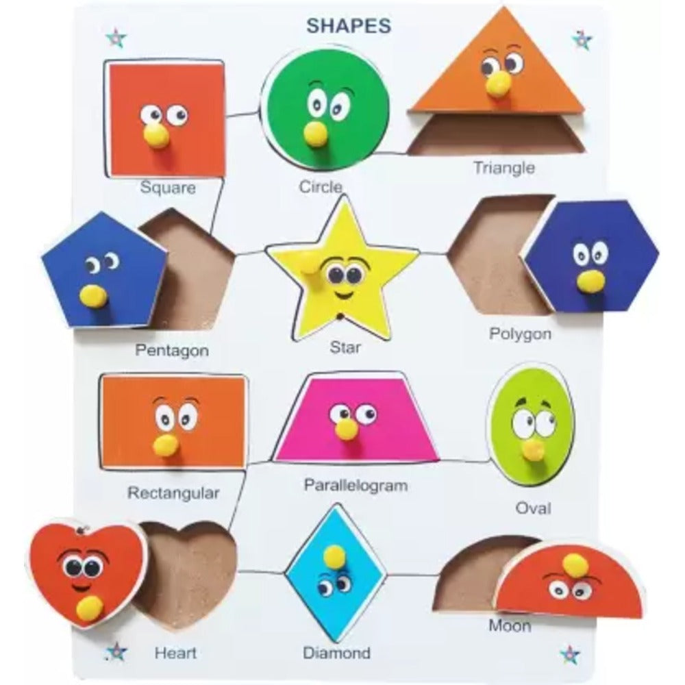 Wooden Colorful Shapes  Board  with Knobs