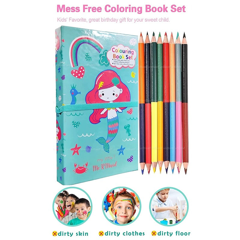 Mermaid Theme Colouring Book with 8 Double Side Colour Pencils