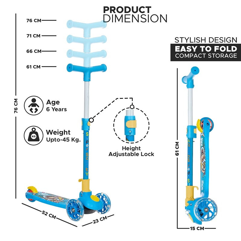 Smart Kick Scooter for Kids - 3 Adjustable Height Scooter (40 kg, Blue)