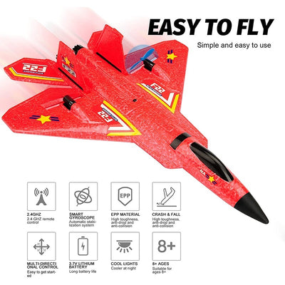 EPP Foam Jet Fighter Stunt RC Airplane with Automatic Balance System with LED Light (Random Colour) (Pack of 1)