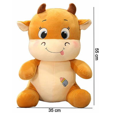 Zyamalox Polyfill Cuddly Soft Cow Plush Toy - Brown - Height 55 cm