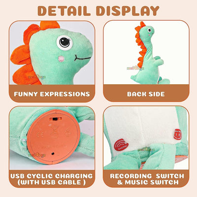 Dancing Dinosaur Plush Toy Wriggle & Singing Recording Repeat (Random Color Dispatch)