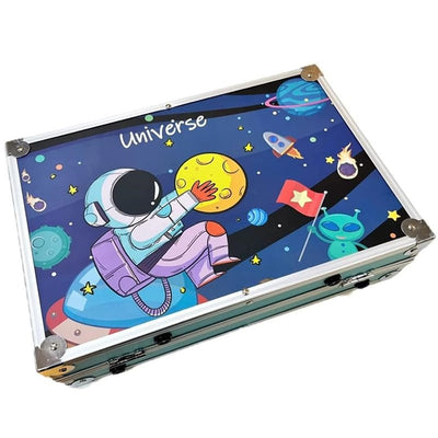 145-Piece Art Supplies Set with Astronaut Design - Drawing and Painting Kit Stored in a Portable Aluminum Case