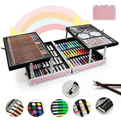 145-Piece Art Supplies Set with Astronaut Design - Drawing and Painting Kit Stored in a Portable Aluminum Case