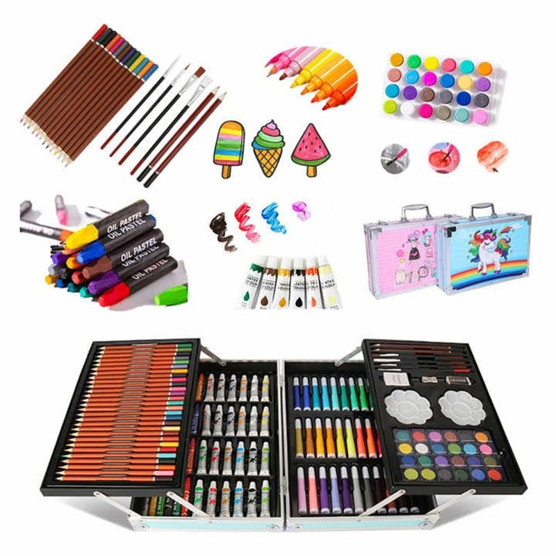 145-Piece Art Supplies Set with Astronaut Design - Drawing and Painting Kit Stored in a Portable Aluminum Case