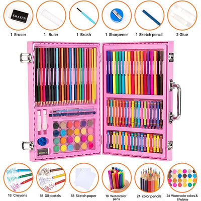 128-Piece Pink Painting Set in Portable Briefcase for All Ages (Pink)