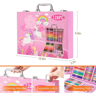 128-Piece Pink Painting Set in Portable Briefcase for All Ages (Pink)