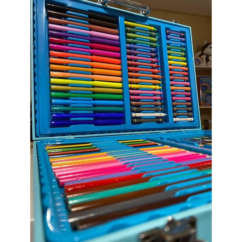 128-Piece Blue Painting Set in Portable Briefcase (Blue)