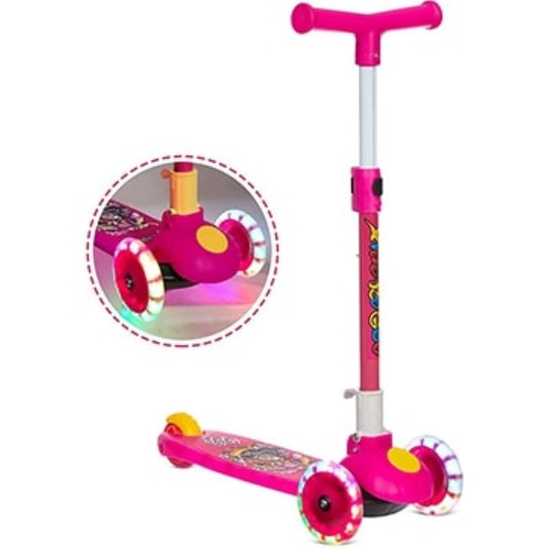 Smart Kids Kick Scooter: 3 Adjustable Heights | Foldable Design | Attractive PVC Wheels | Rear Brakes | Weight Capacity 40 kg | Pink