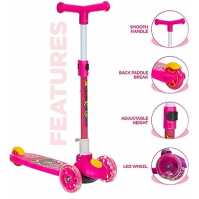 Smart Kids Kick Scooter: 3 Adjustable Heights | Foldable Design | Attractive PVC Wheels | Rear Brakes | Weight Capacity 40 kg | Pink